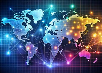 Obraz premium Surreal Digital World Map with Grids and Dots for Business Communication and News Insights