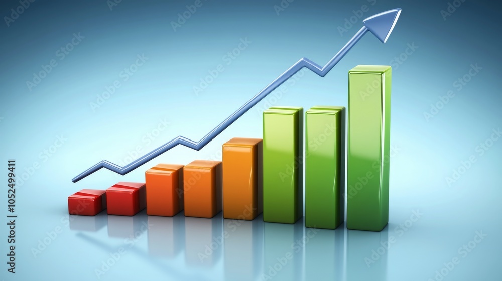 Poster growth chart with colorful bars and arrow indicator
