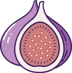  Illustration of fig with green leaf, Vector illustration of fig clustered together with a green leaf, showcasing a simple, minimalistic design. 