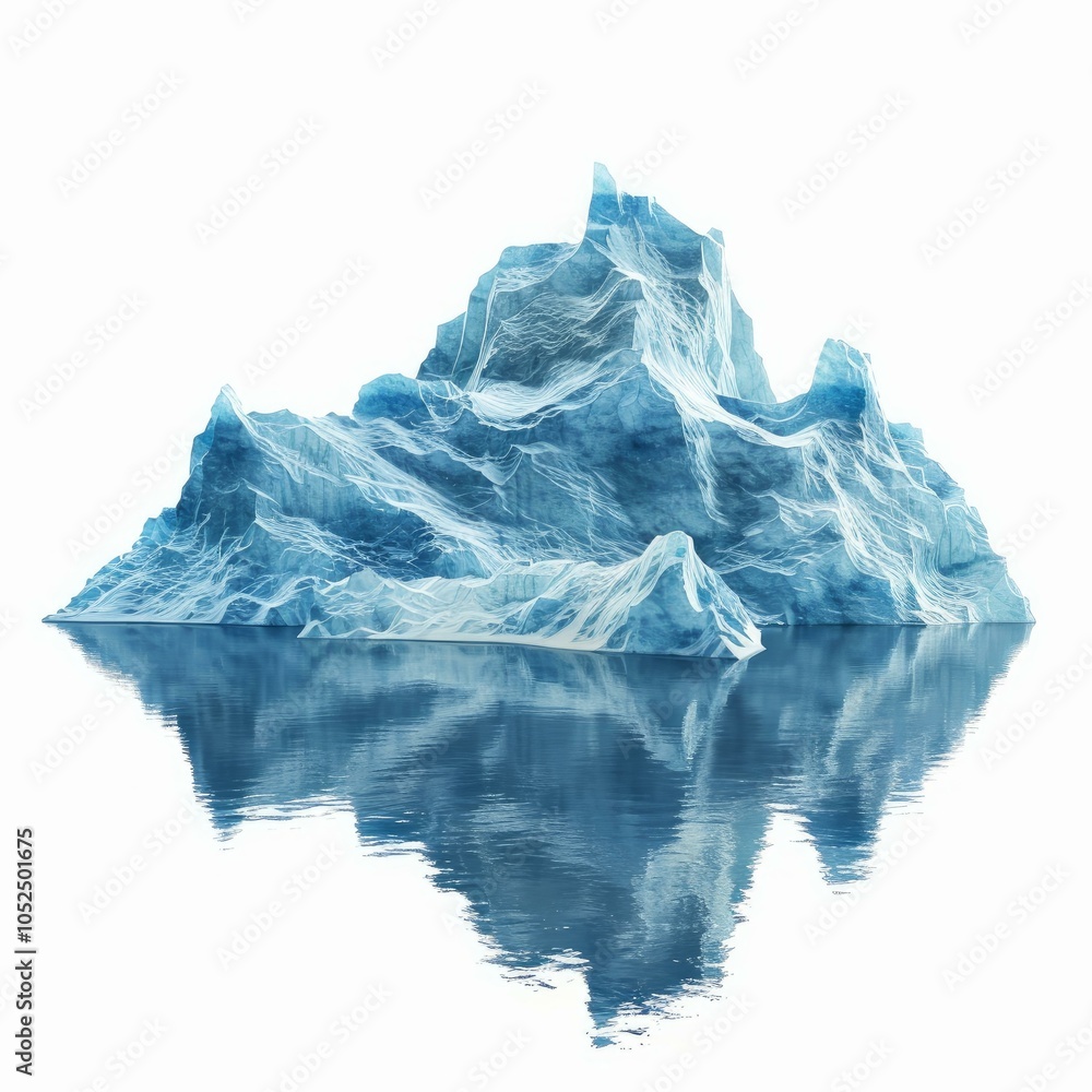 Poster iceberg floating on calm water with reflection, representing concepts like global warming, climate c