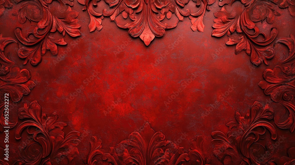 Poster elegant red decorative background with intricate floral patterns for design projects