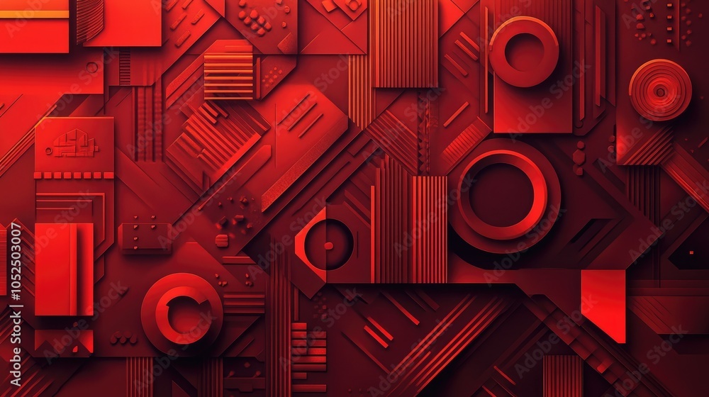 Poster intricate red geometric patterns a study in modern abstract design and texture