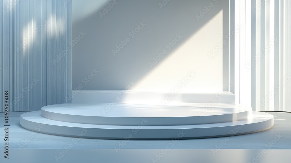 Poster modern minimalist stage design for presentations and events with soft lighting and clean lines