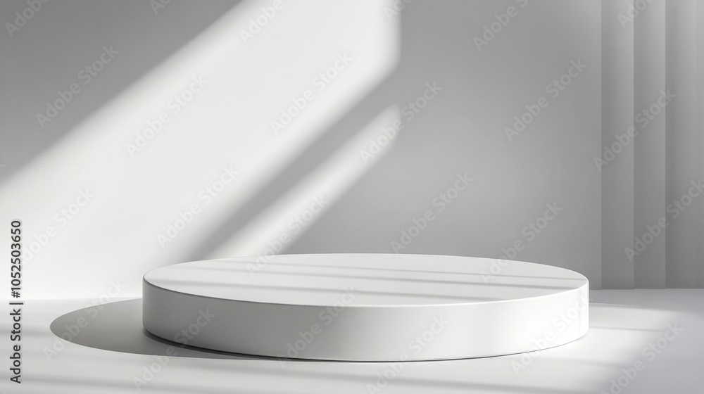 Poster minimalist white display platform with soft shadows creating an elegant atmosphere for product showc