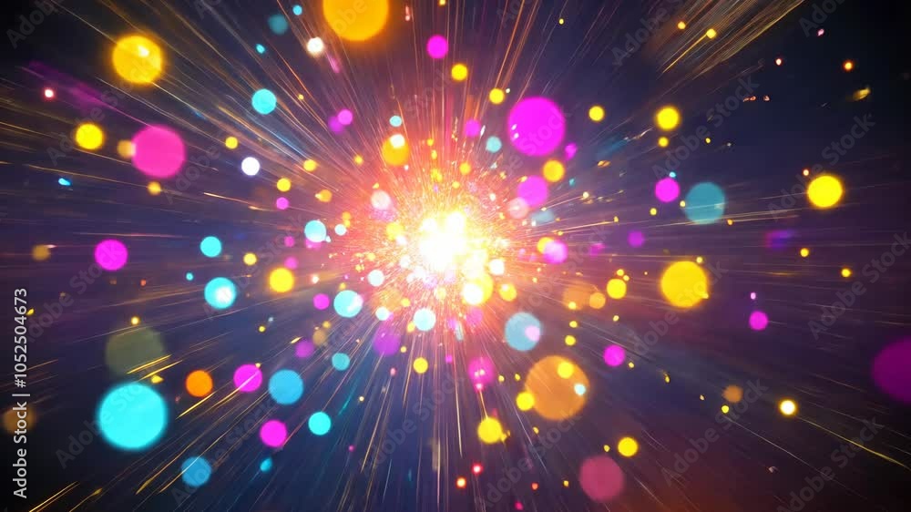 Poster a colorful explosion of light in a dark space, creating a mesmerizing visual