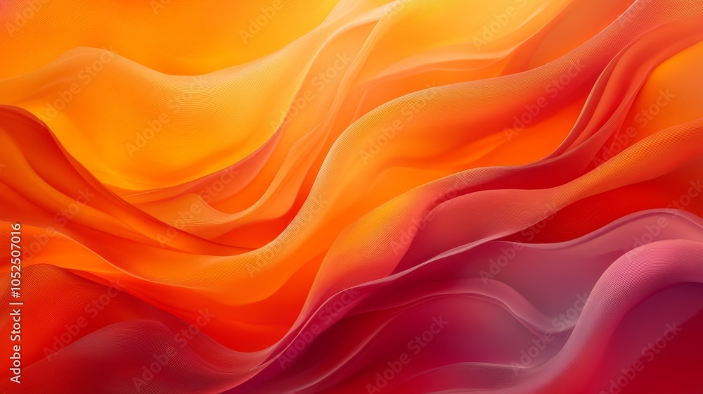 Poster vibrant flowing abstract waves in warm tones of orange and red creating a dynamic visual experience