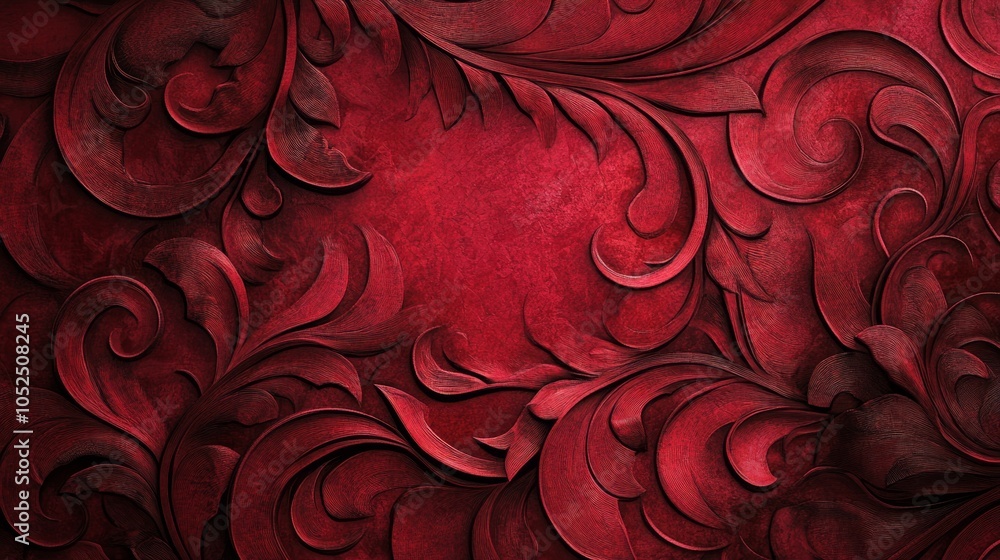Poster elegant red floral pattern with intricate swirls and textures for stylish design projects