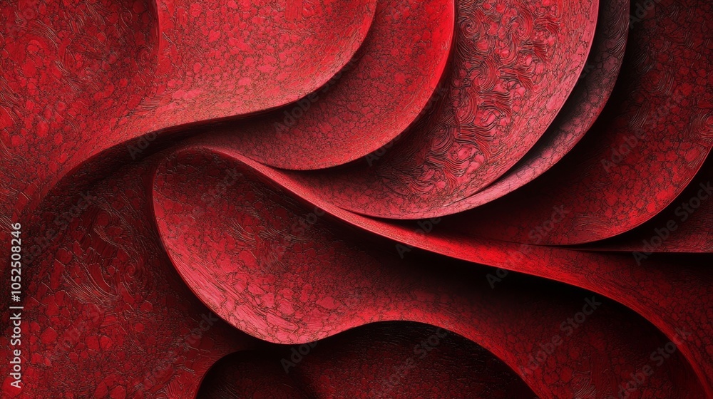 Poster Dynamic red waves an abstract exploration of fluid forms and textures in vibrant hues