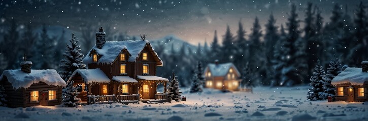Naklejka premium Christmas winter night background of village