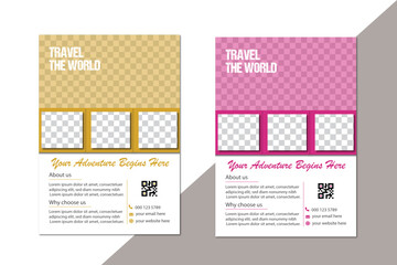 Naklejka premium adobe stock flyer Travel flyer template design with contact and venue details. Summer travel agency promotion template design