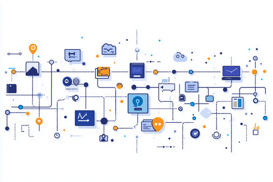 B2B2C depiction, with icons showing multiple businesses forming a chain from supplier to end user.