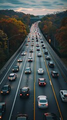 heavy traffic moving at speed on mountain road 