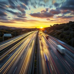 Obraz premium heavy traffic moving at speed on mountain road 
