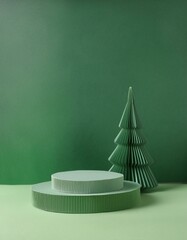 Minimalist Green Composition with Paper Tree