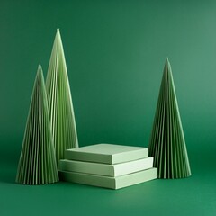 Minimalist Green Paper Trees and Boxes