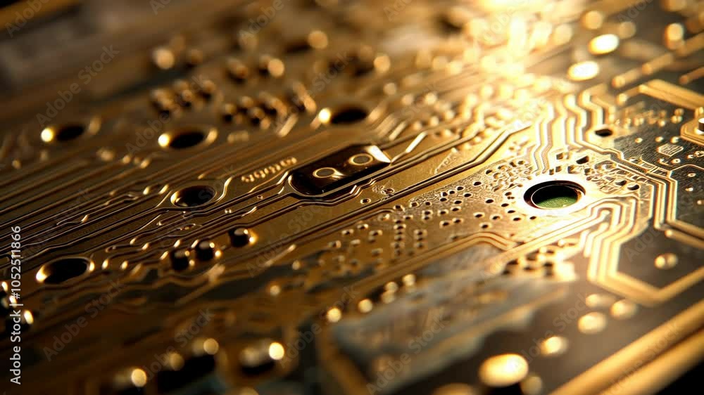 Poster a close-up view of a circuit board, showing intricate circuitry and components