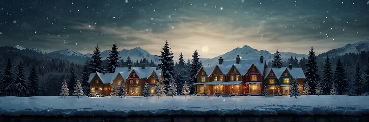 Fototapeta premium Christmas winter night background of village