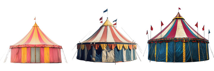Set of traditional circus tent isolated on transparent background