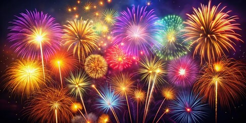 Naklejka premium Vibrant Fireworks Display in a Colorful Sky for Celebrations and Events