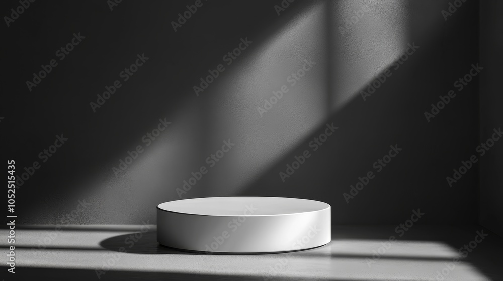 Poster minimalist display platform in soft lighting a study of form and shadow in contemporary design