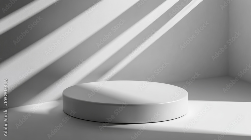 Poster minimalist white display platform with soft shadows in a modern space