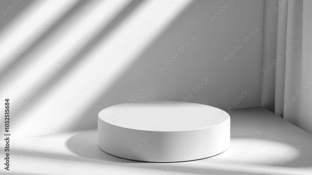Poster minimalist white podium in soft lighting creating a serene atmosphere for product display