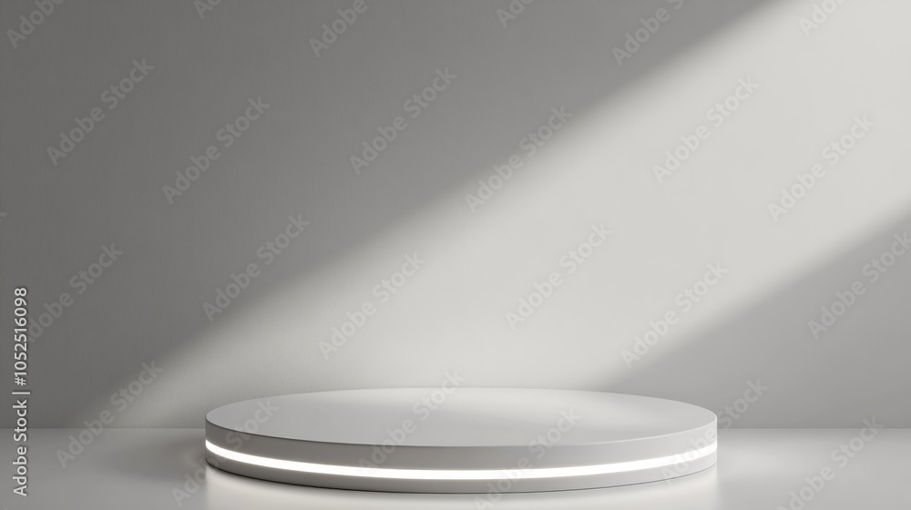 Poster minimalist white podium with dramatic lighting for displaying objects in a modern setting