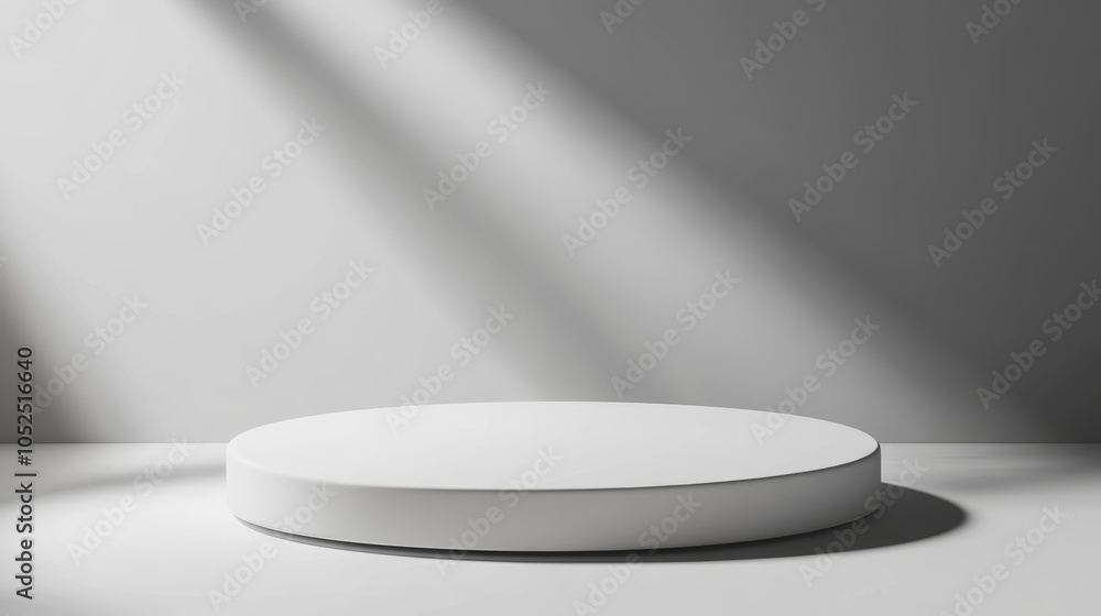 Poster minimalist white display platform with soft shadows in contemporary space design