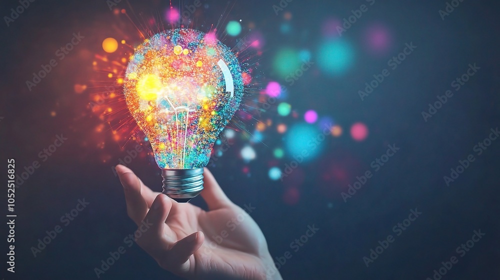 Poster abstract light bulb with colorful bokeh effect