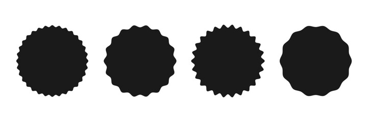 Circle Sale Price Sticker blank icon set. Starburst simple shape. Black Silhouette. Wavy edge Promo Stamp Tag Frame. Flat design labels. Vector illustration