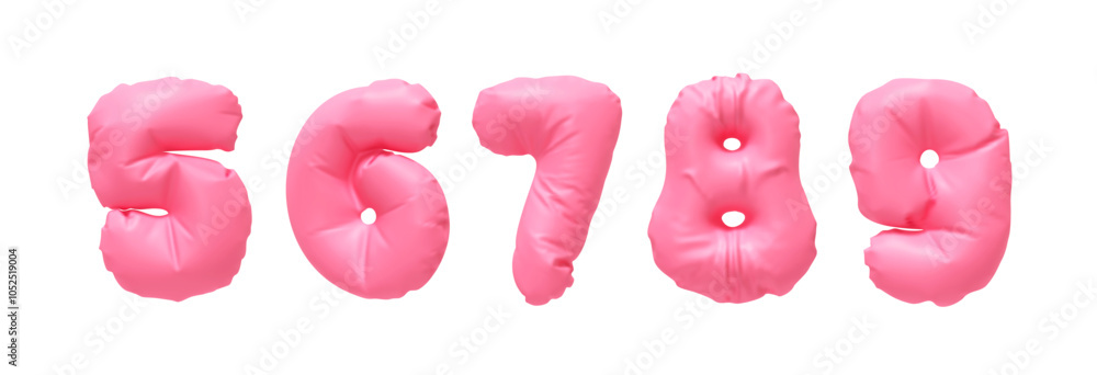 Poster collection of inflated balloons numbers from 5 to 9 isolated on a white background. realistic 3d des