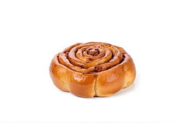 **Freshly Baked Cinnamon Roll with Delicious Spiral Swirl on White Background**