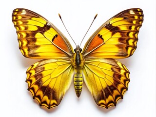 Fototapeta premium Vibrant Yellow Butterfly in Fashion Photography Style on White Background for Nature and Wildlife Themes