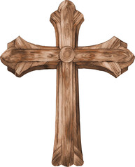 Watercolor Easter Cross. Hand drawn Baptism Crosses DIY Invitation. Wooden Easter clip art isolated. Holy Spirit, Religious, hand drawn. Wooden cross illustration vector design