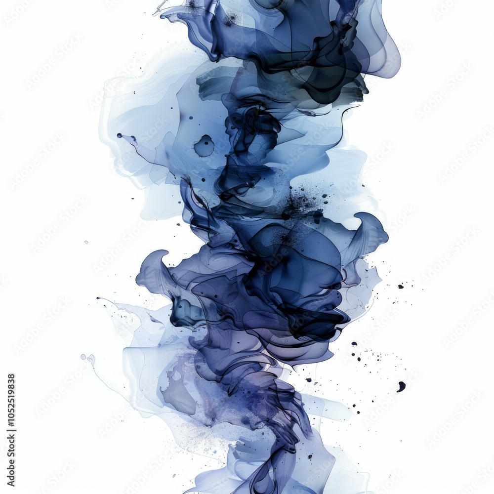 Poster dark blue ink swirling in water creating mesmerizing patterns and textures, perfect for backgrounds 