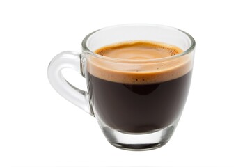 Fototapeta premium Steaming Fresh Espresso Shot with Rich Crema in Glass Cup