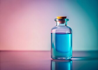Vintage Style Glass Medicine Bottle with Blue Liquid on Muted Pink Background for Aesthetic Design