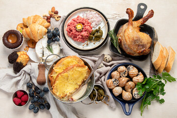 French Cuisine with Various Traditional or National Food Dish of France.