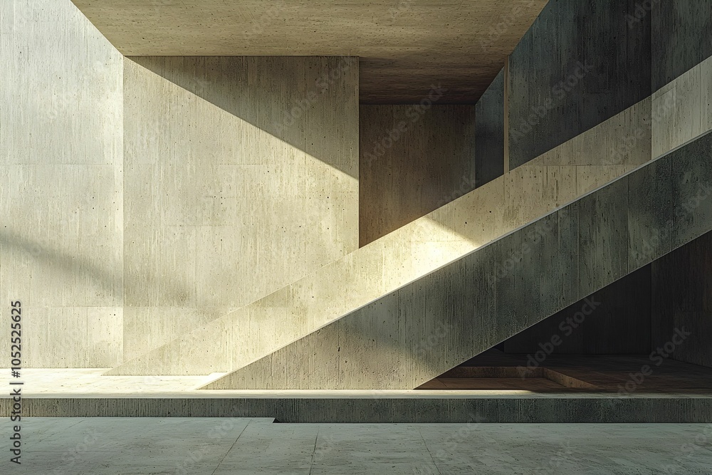Poster modern concrete staircase design showcasing light and shadow patterns