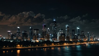 Fototapeta premium Nighttime city skyline.