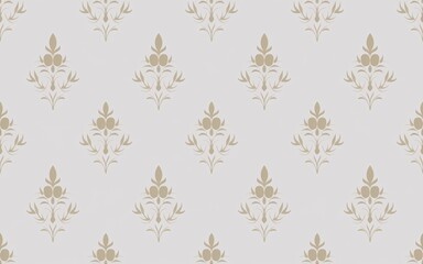 Seamless Gold on White Thai Floral Motif,Light Gray Floral Pattern with Leafy Motifs
