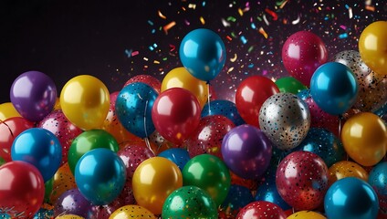 Shiny New Year balloons amidst colorful confetti