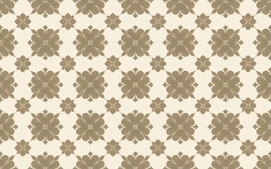 Seamless Gold on White Thai Floral Motif,Light Gray Floral Pattern with Leafy Motifs