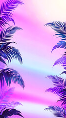 Obraz premium Iridescent Neon Pastel Background with Holographic Vaporwave Gradient-Palm Trees Surround