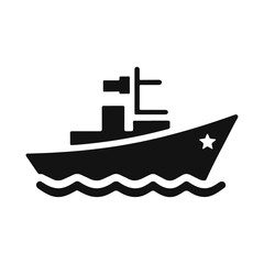 Black silhouette military cargo sail ship or boat vector icon design