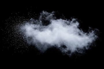 White cloud isolated on black background, Abstract white powder cloud texture.