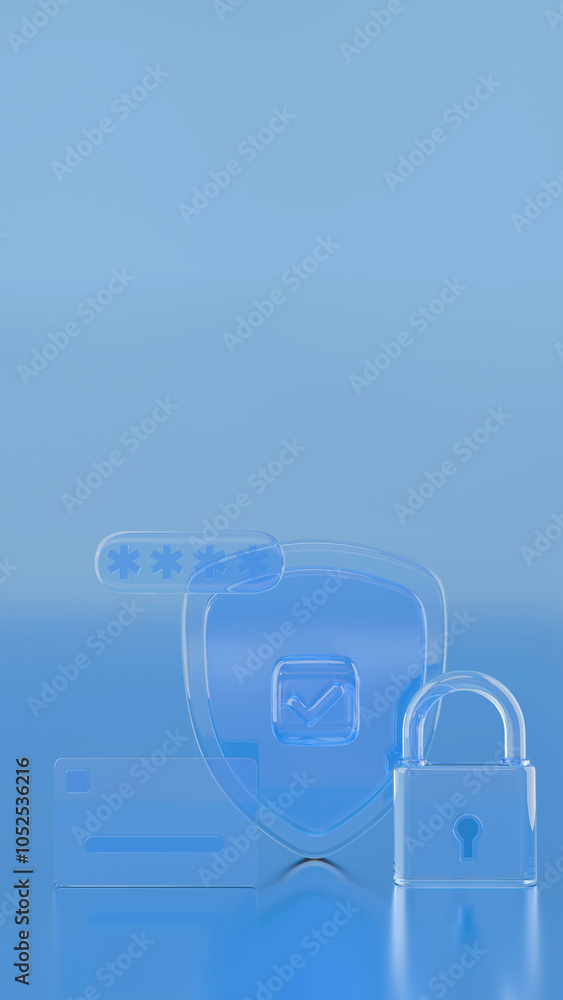 Poster cyber security internet concept. 3d lock with key and protection shield. networking safety connect. 