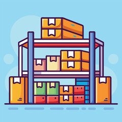 Fototapeta premium A cartoon image of a storage rack with boxes on shelves.