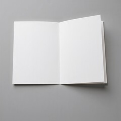 Open folded paper on a minimalistic grey background with blank pages