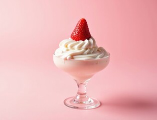 strawberry ice cream with strawberries in a glass cup